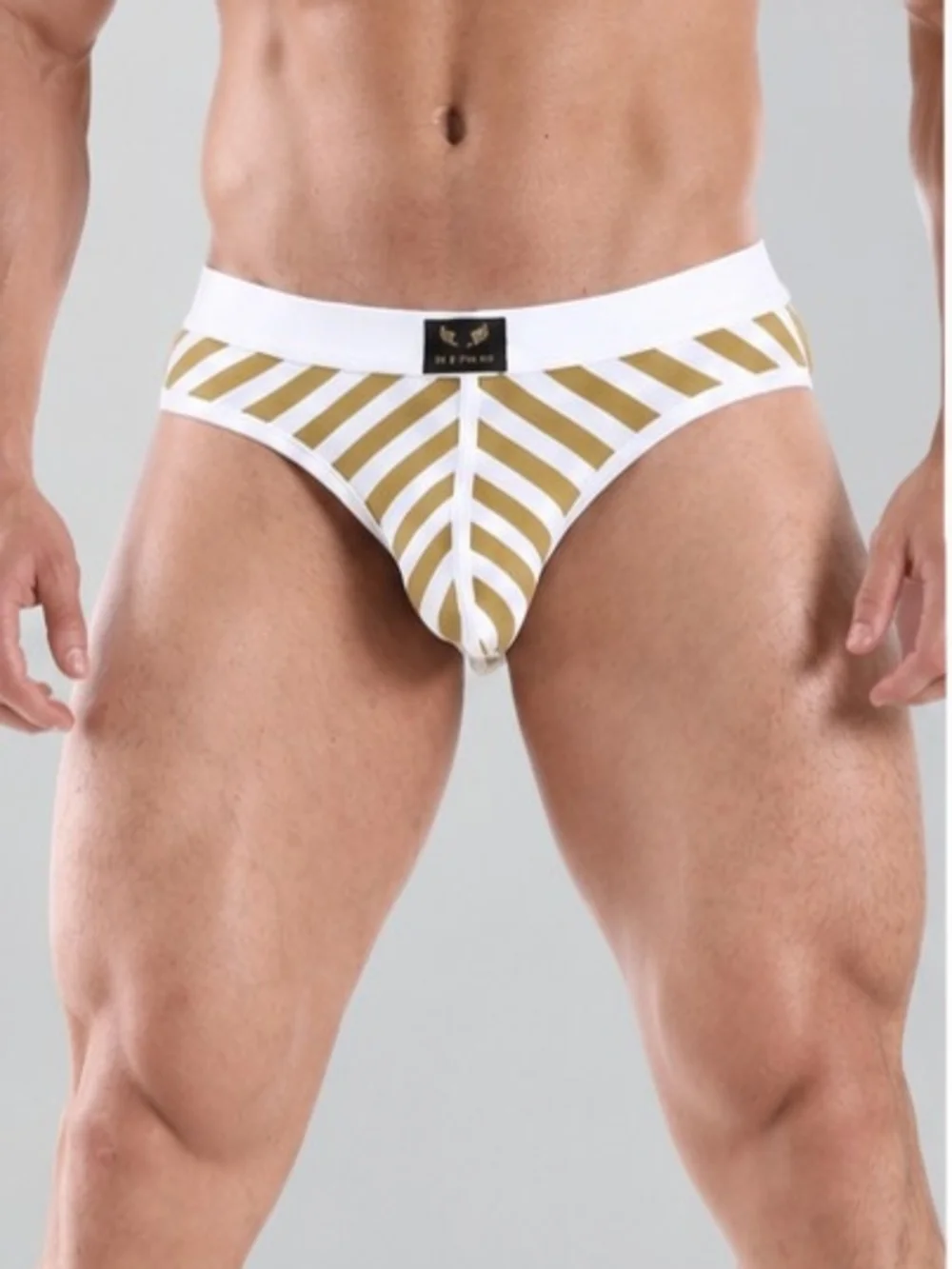Men's Striped Gold & White Briefs - Premium Comfort